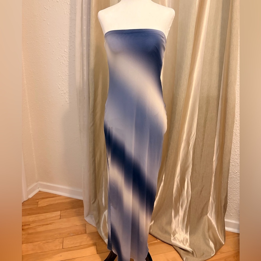 Strapless Blue and White Dress
